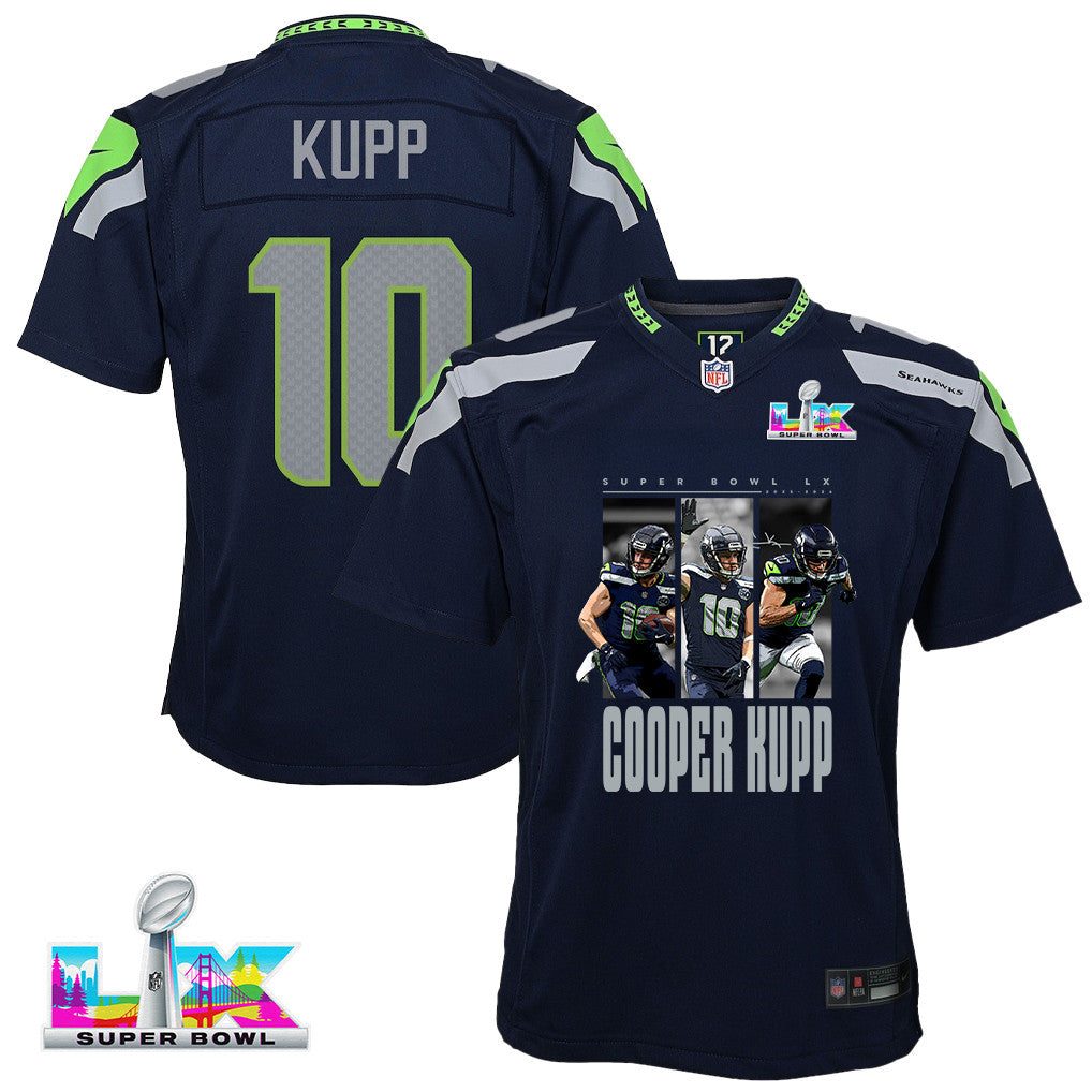 Cooper Kupp 10 Seattle Seahawks Super Bowl LX Championship-Ready YOUTH Game Jersey– Navy