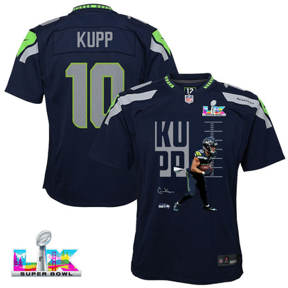 Cooper Kupp 10 Seattle Seahawks Super Bowl LX Game-Breaking Star YOUTH Game Jersey– Navy
