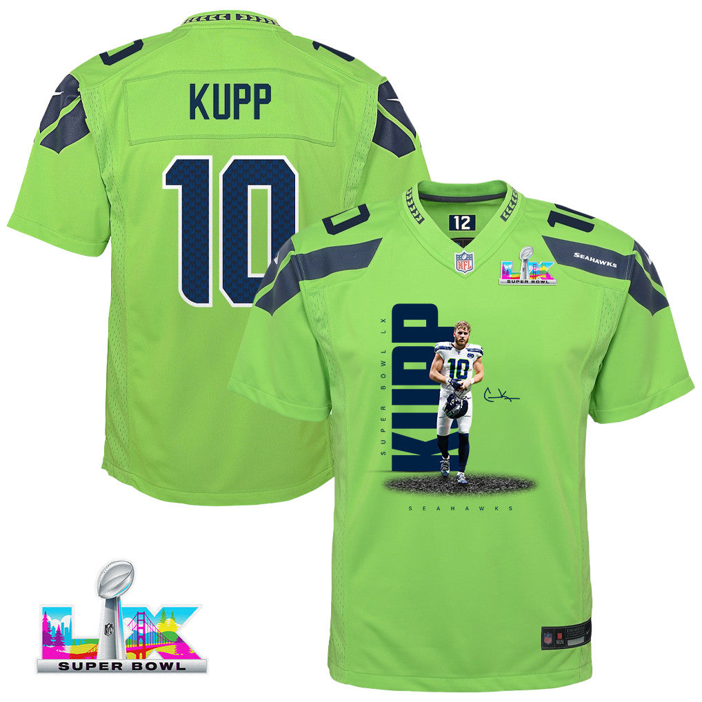 Cooper Kupp 10 Seattle Seahawks Super Bowl LX High-Impact Performer YOUTH Game Jersey– Green
