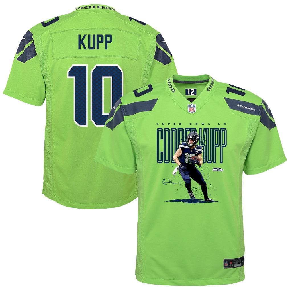 Cooper Kupp 10 Seattle Seahawks Super Bowl LX Fan-Favorite Icon YOUTH Game Jersey– Green