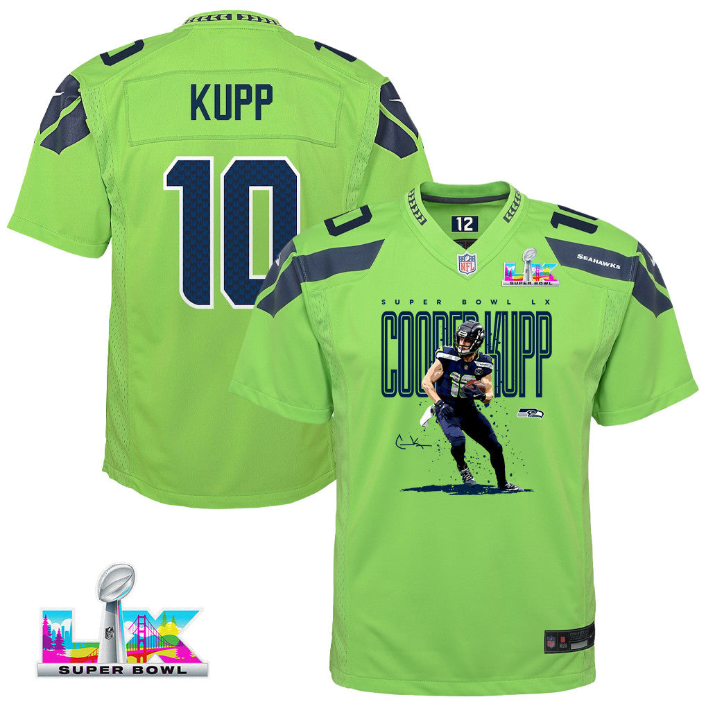 Cooper Kupp 10 Seattle Seahawks Super Bowl LX Fan-Favorite Icon YOUTH Game Jersey– Green