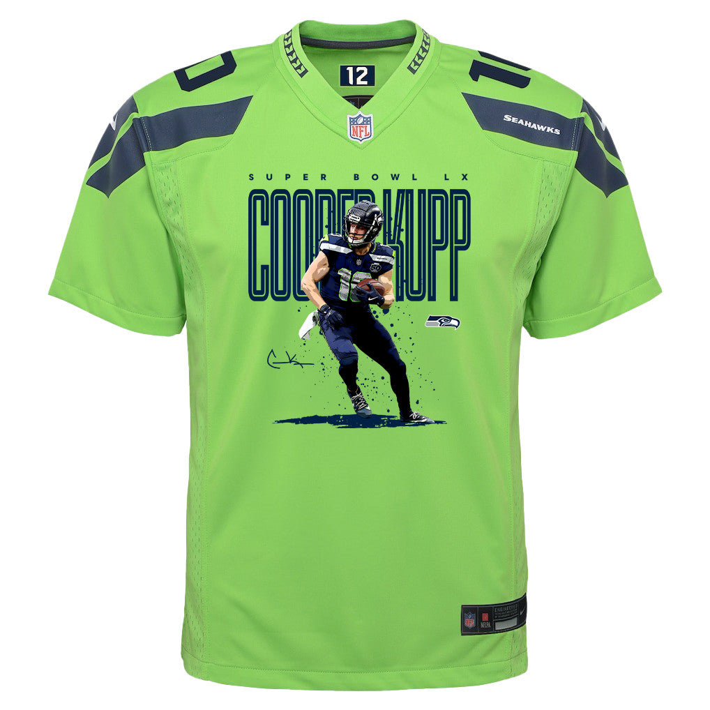 Cooper Kupp 10 Seattle Seahawks Super Bowl LX Fan-Favorite Icon YOUTH Game Jersey– Green