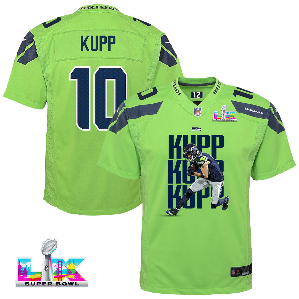 Cooper Kupp 10 Seattle Seahawks Super Bowl LX Offensive Powerhouse YOUTH Game Jersey– Green