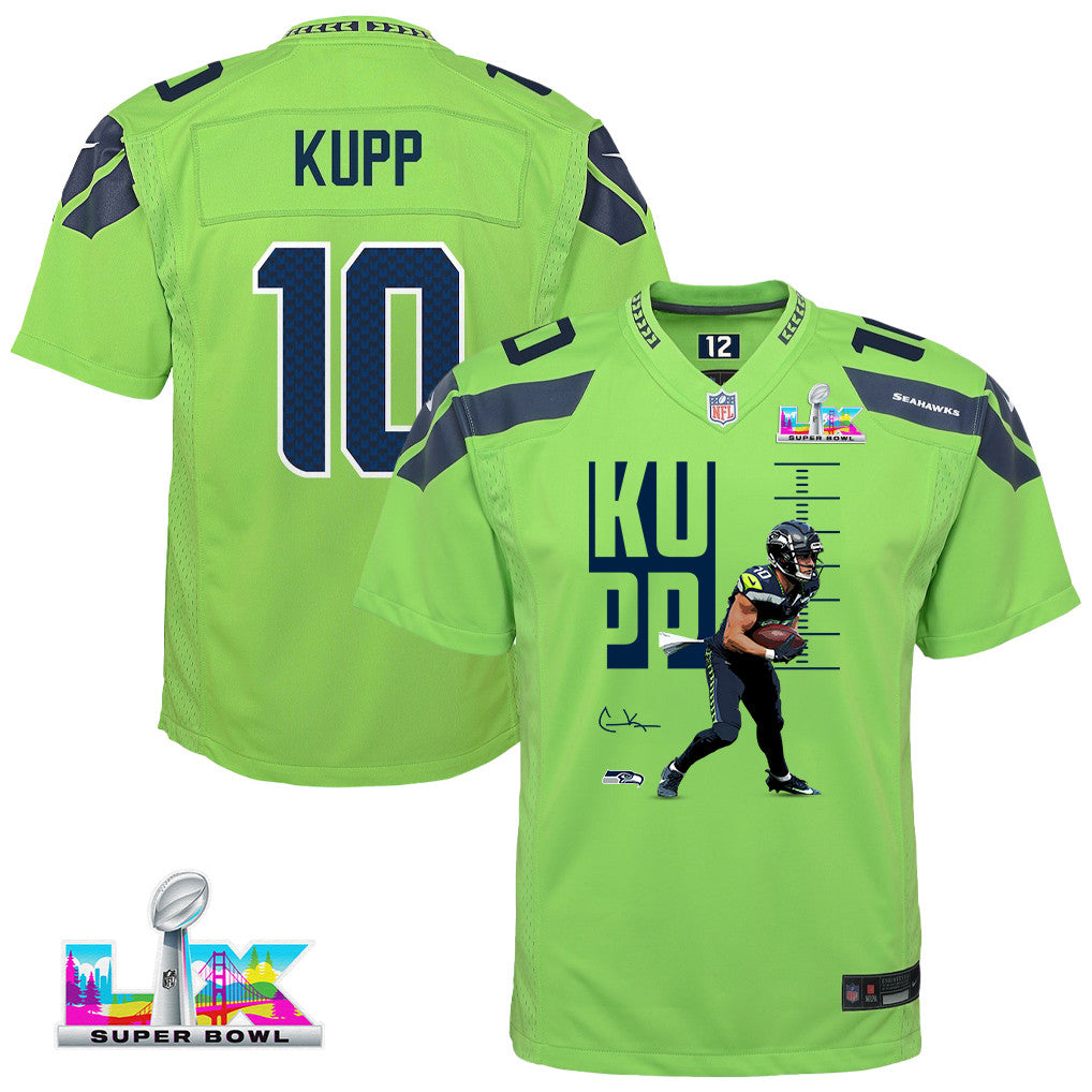 Cooper Kupp 10 Seattle Seahawks Super Bowl LX Game-Breaking Star YOUTH Game Jersey– Green