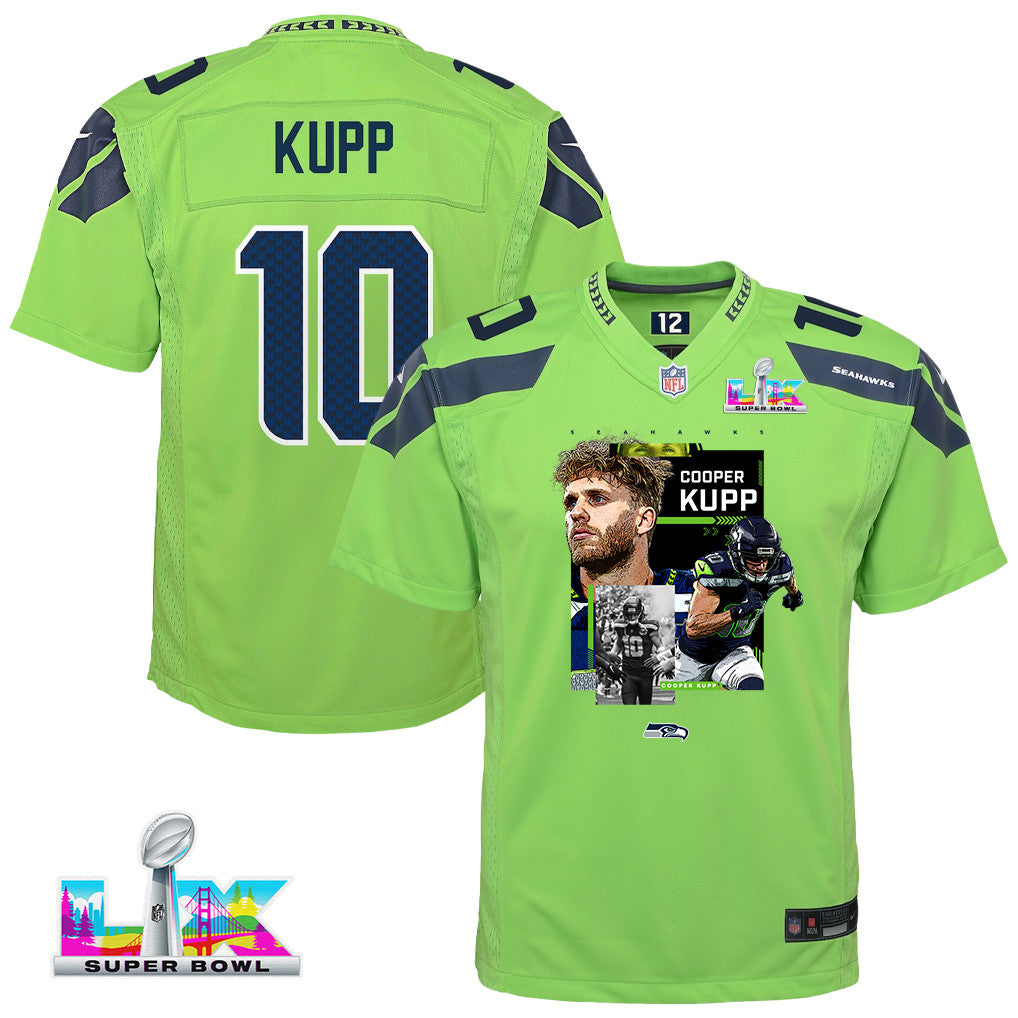 Cooper Kupp 10 Seattle Seahawks Super Bowl LX Dominant Playmaker YOUTH Game Jersey – Green