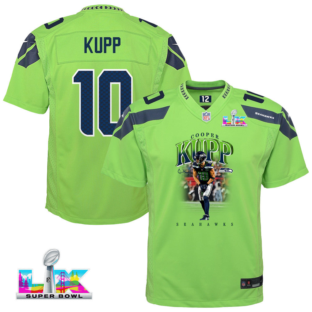 Cooper Kupp 10 Seattle Seahawks Super Bowl LX High-Impact Performer YOUTH Jersey – Green