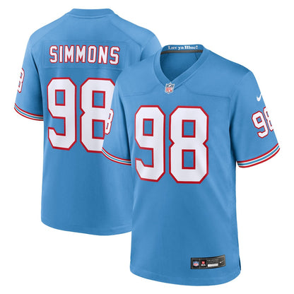 Jeffery Simmons 98 Tennessee Titans Oilers Throwback Alternate Game Jersey - Light Blue