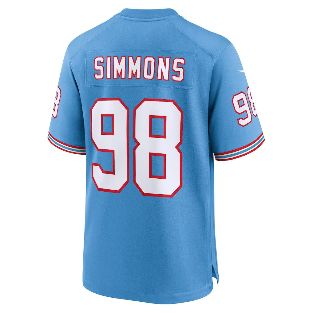 Jeffery Simmons 98 Tennessee Titans Oilers Throwback Alternate Game Jersey - Light Blue