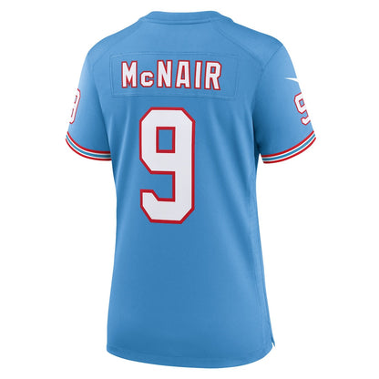 Steve McNair 9 Tennessee Titans Women's Oilers Throwback Game Jersey - Light Blue