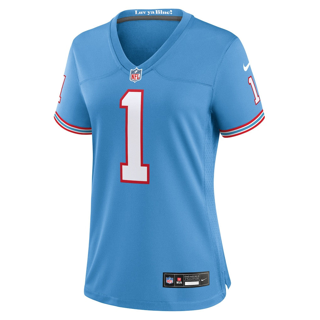 Warren Moon 1 Tennessee Titans Women's Oilers Throwback Game Jersey - Light Blue