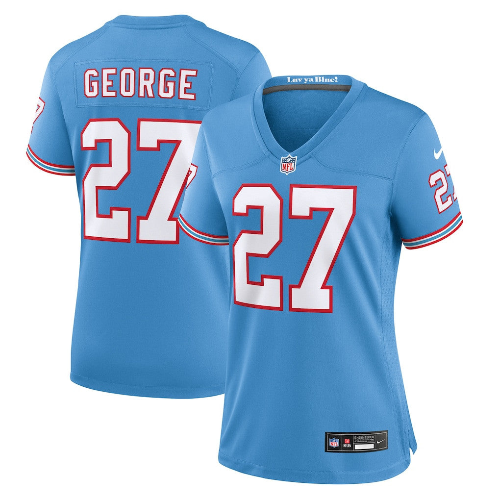 Eddie George 27 Tennessee Titans Women's Oilers Throwback Game Jersey - Light Blue