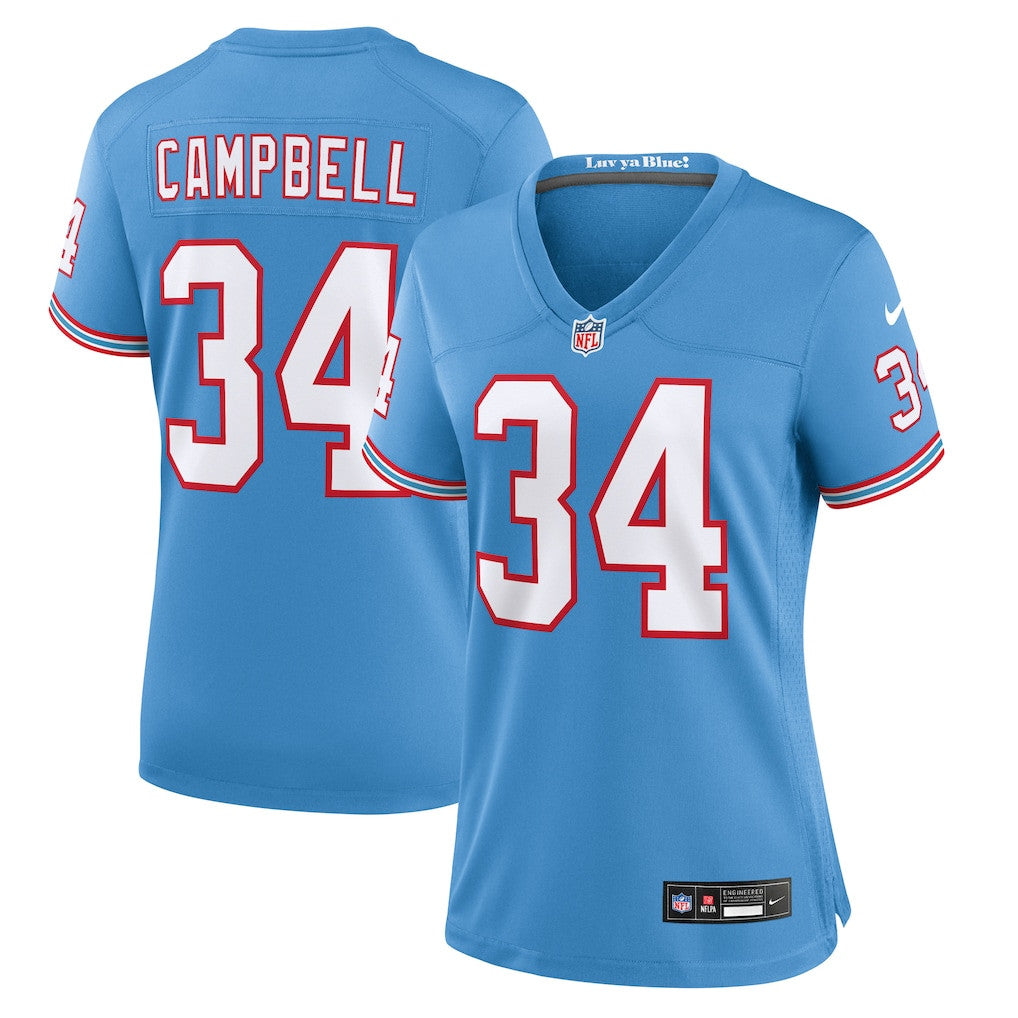 Earl Campbell 34 Tennessee Titans Women's Oilers Throwback Game Jersey - Light Blue