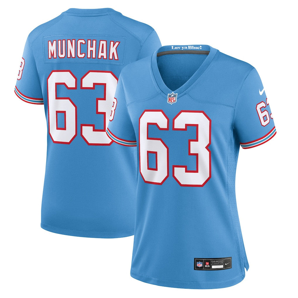 Mike Munchak 63 Tennessee Titans Women's Oilers Throwback Game Jersey - Light Blue