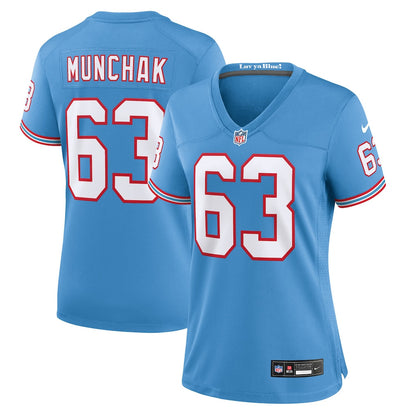Mike Munchak 63 Tennessee Titans Women's Oilers Throwback Game Jersey - Light Blue
