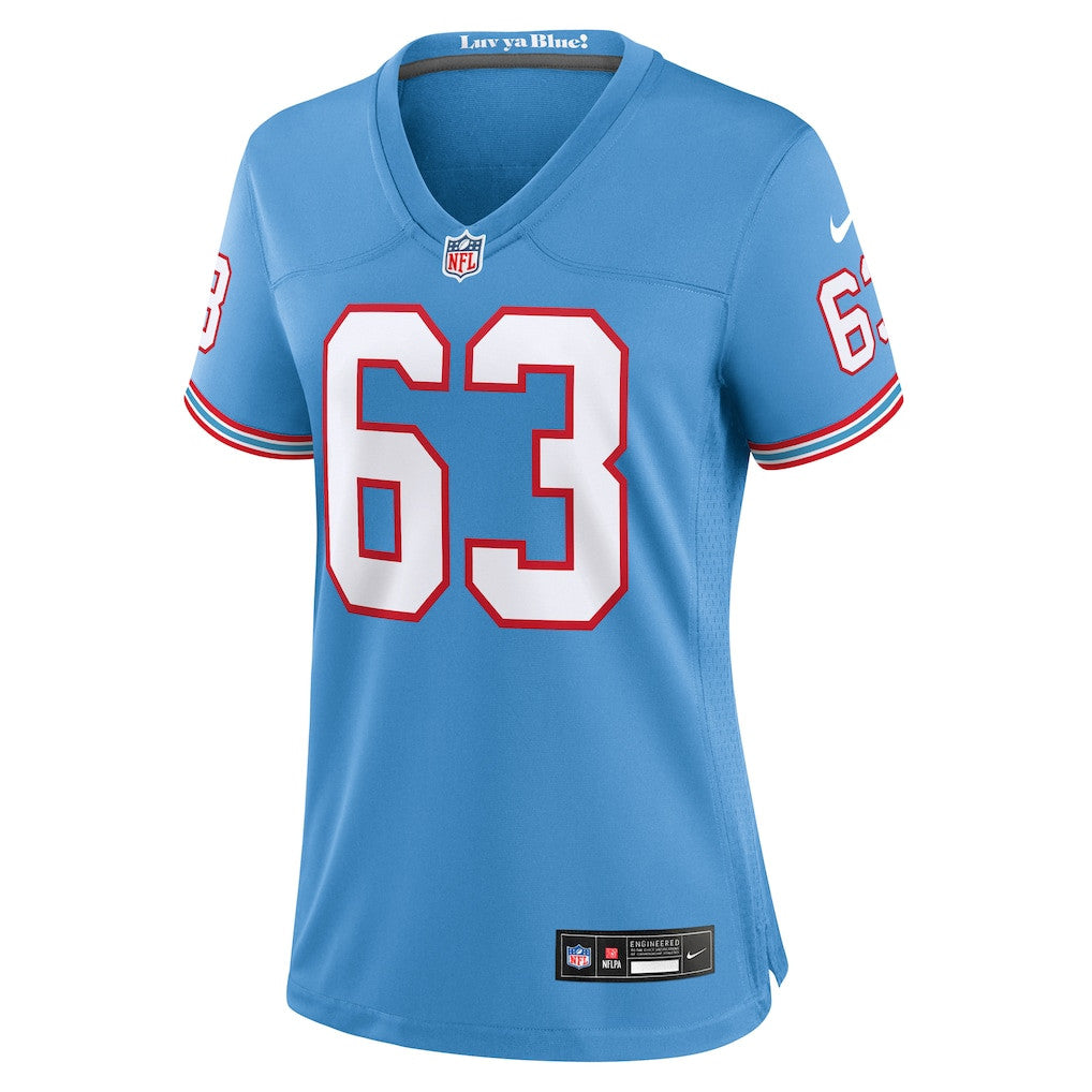 Mike Munchak 63 Tennessee Titans Women's Oilers Throwback Game Jersey - Light Blue