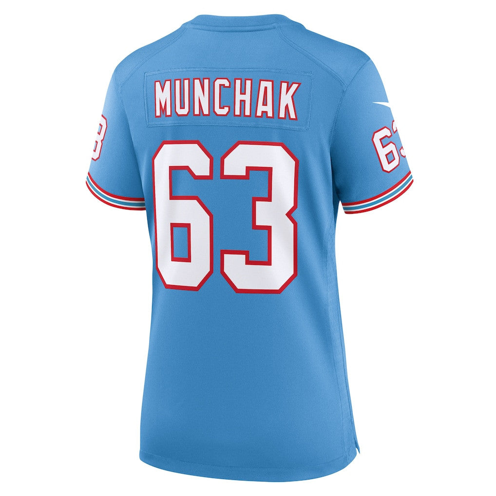 Mike Munchak 63 Tennessee Titans Women's Oilers Throwback Game Jersey - Light Blue