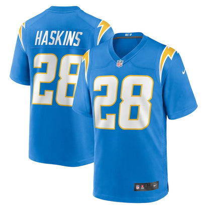 Hassan Haskins 28 Los Angeles Chargers Team Game Men Jersey - Powder Blue