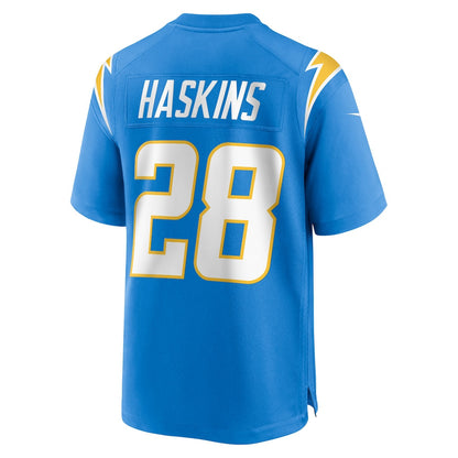 Hassan Haskins 28 Los Angeles Chargers Team Game Men Jersey - Powder Blue
