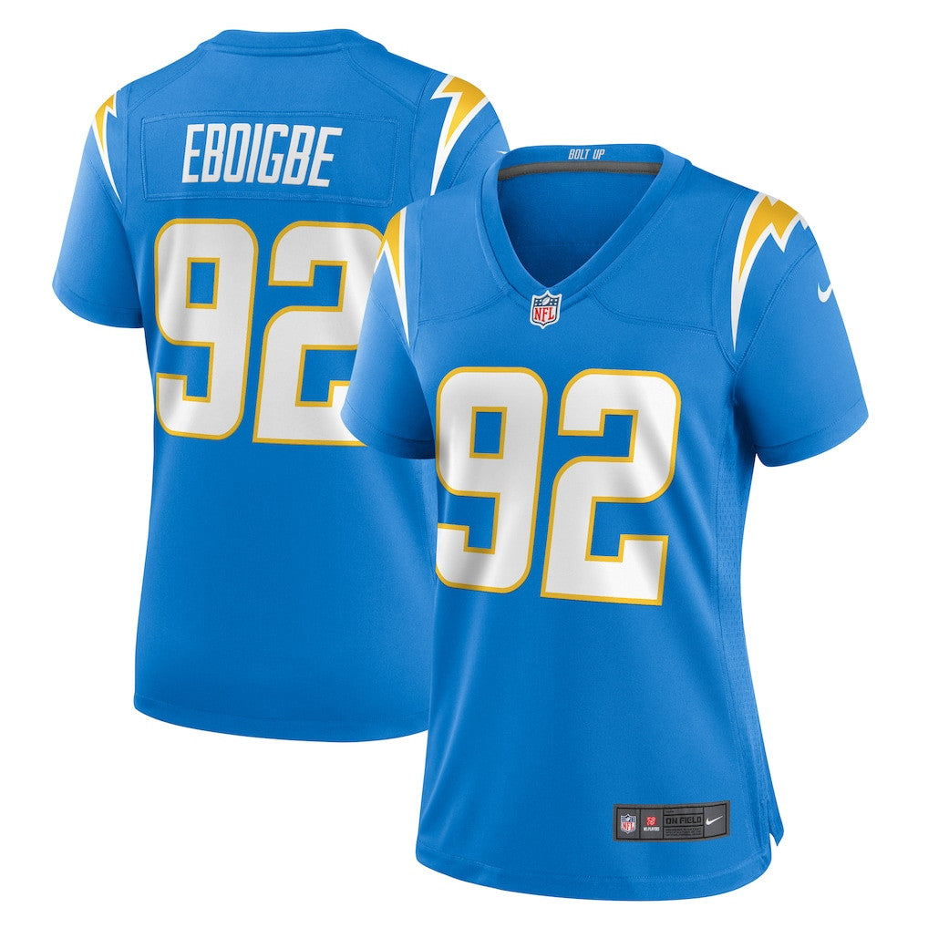 Justin Eboigbe 92 Los Angeles Chargers Women's Team Game Jersey - Powder Blue
