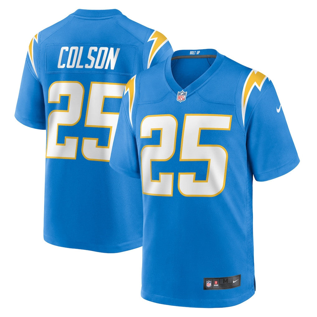 Junior Colson 25 Los Angeles Chargers Team Game Men Jersey - Powder Blue