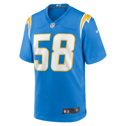 Tae Crowder 58 Los Angeles Chargers Team Game Men Jersey - Powder Blue