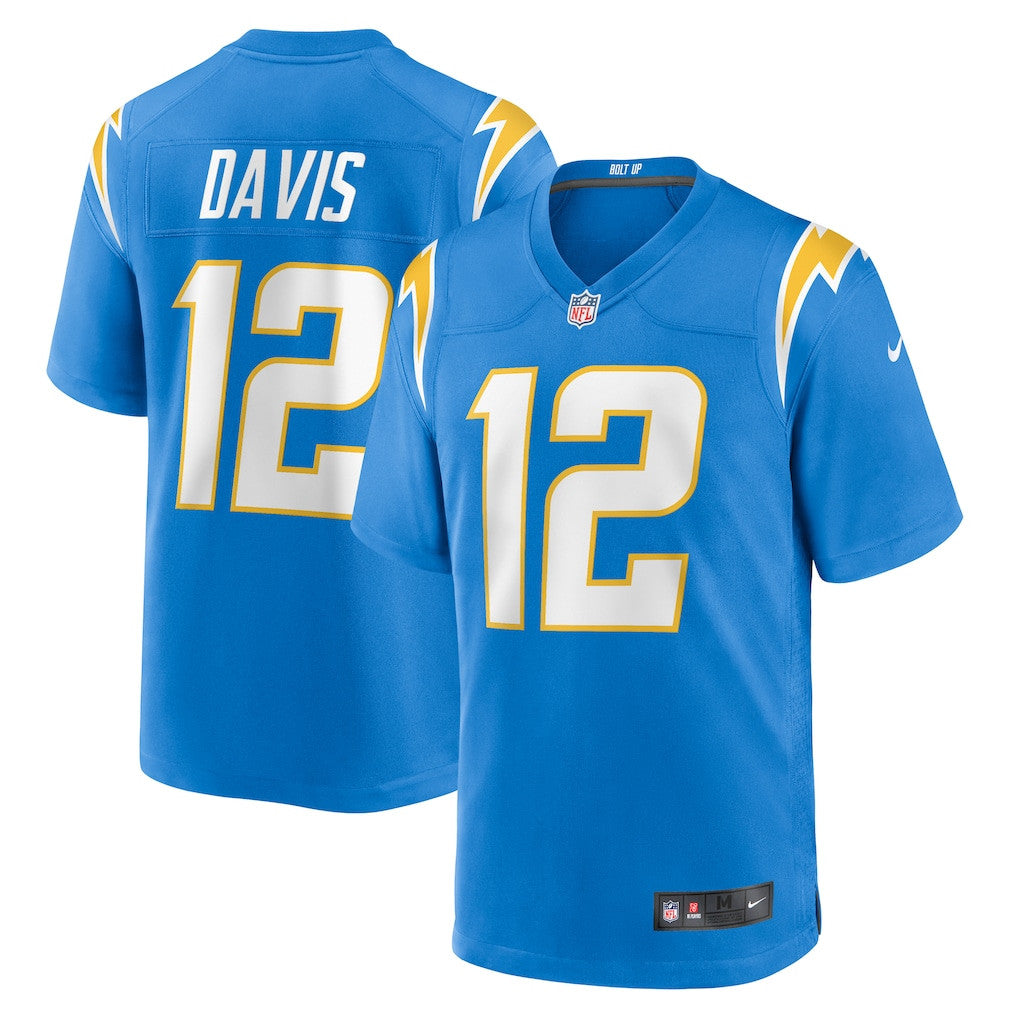 Derius Davis 12 Los Angeles Chargers Team Game Men Jersey - Powder Blue
