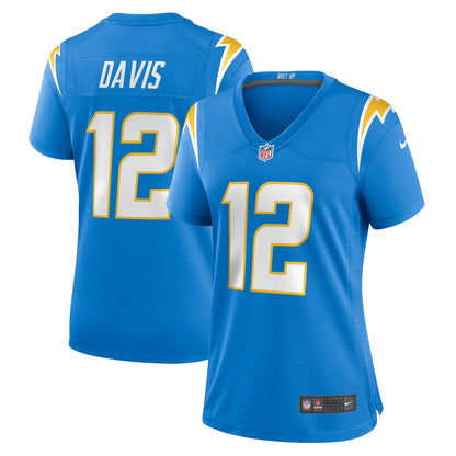 Derius Davis 12 Los Angeles Chargers Women's Team Game Jersey - Powder Blue