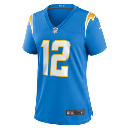 Derius Davis 12 Los Angeles Chargers Women's Team Game Jersey - Powder Blue