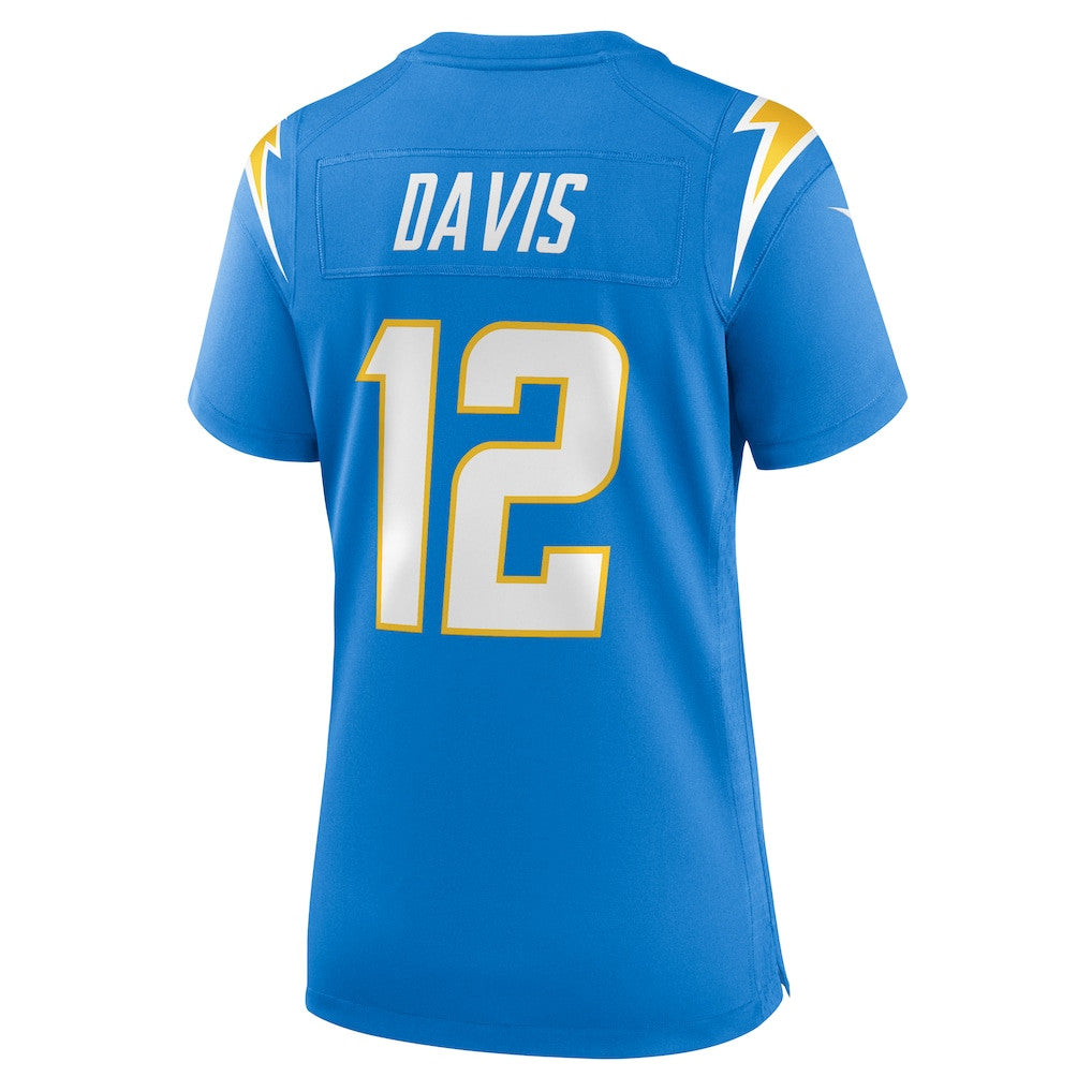 Derius Davis 12 Los Angeles Chargers Women's Team Game Jersey - Powder Blue