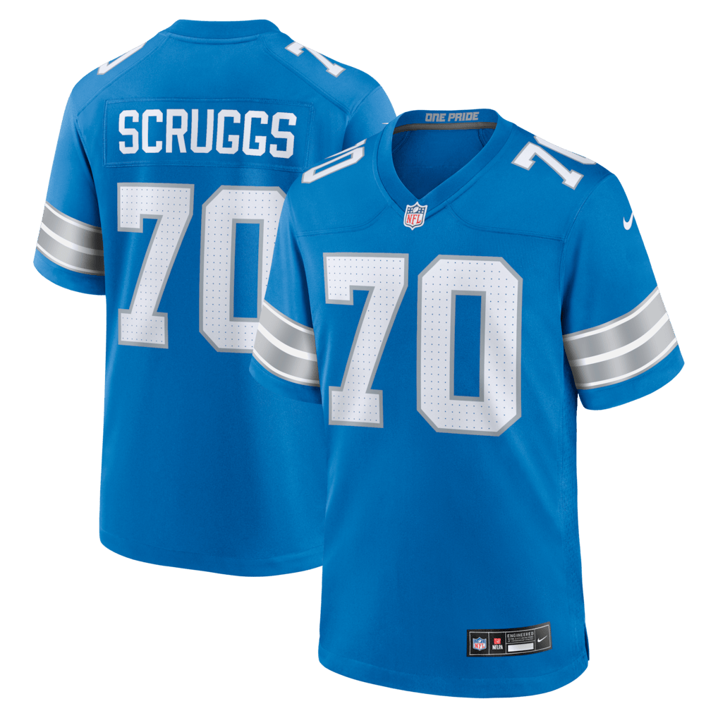 Juice Scruggs 70 Detroit Lions Team Game Men Jersey - Blue