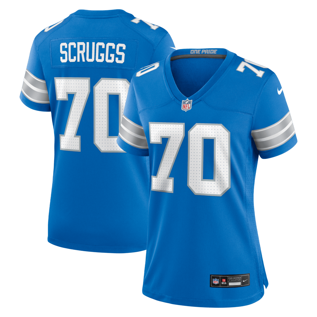 Juice Scruggs 70 Detroit Lions Women's Team Game Jersey - Blue
