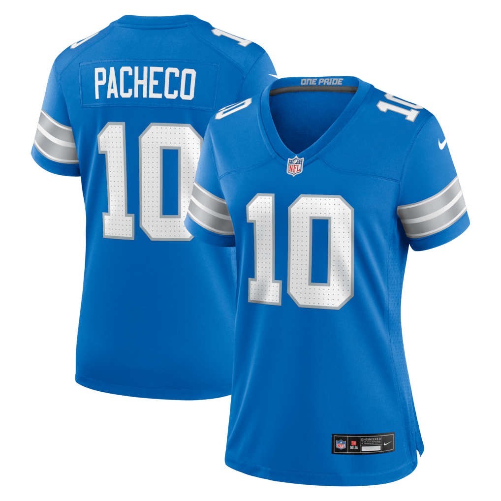 Isiah Pacheco 10 Detroit Lions Women's Team Game Jersey - Blue