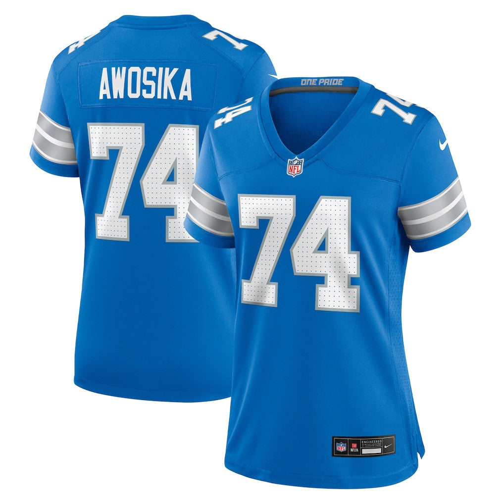 Kayode Awosika 74 Detroit Lions Women's Game Jersey - Blue