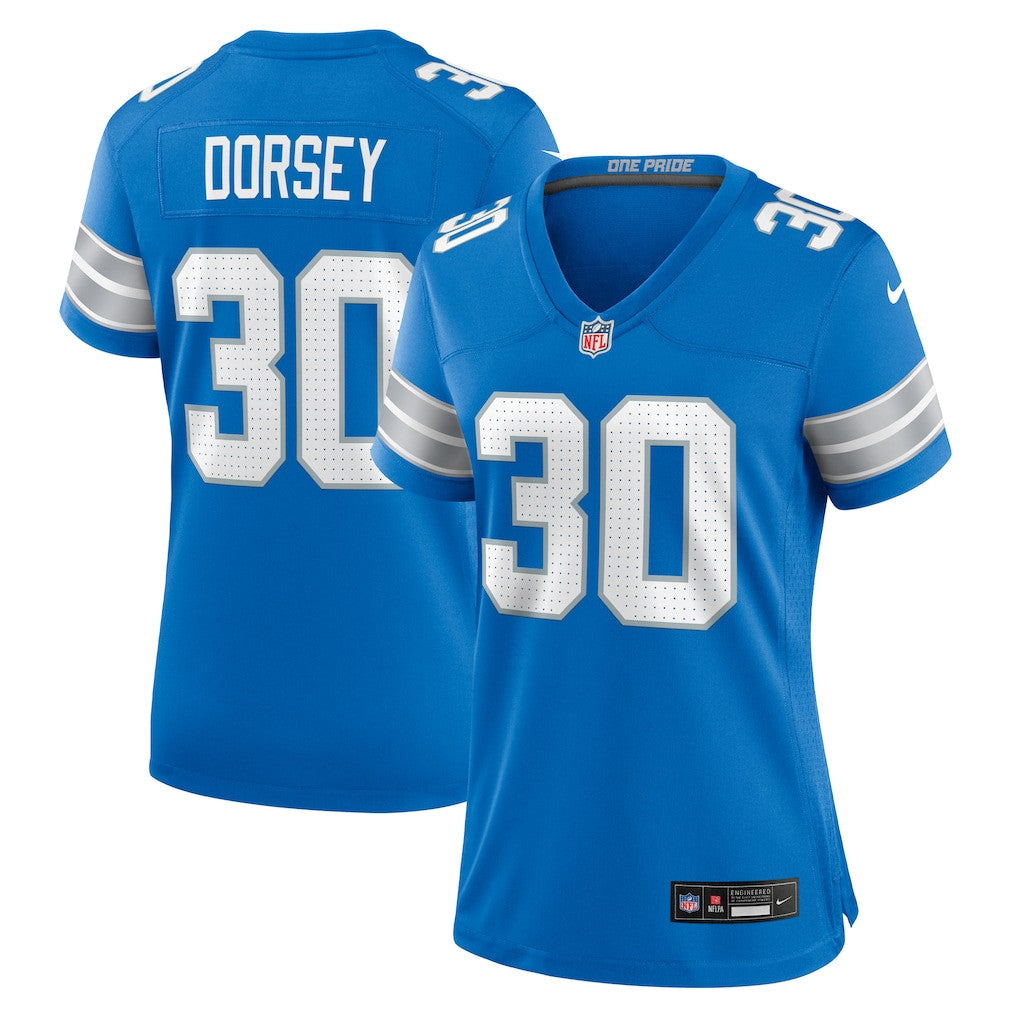 Khalil Dorsey 30 Detroit Lions Women's Game Jersey - Blue