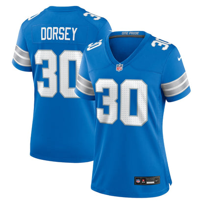 Khalil Dorsey 30 Detroit Lions Women's Game Jersey - Blue