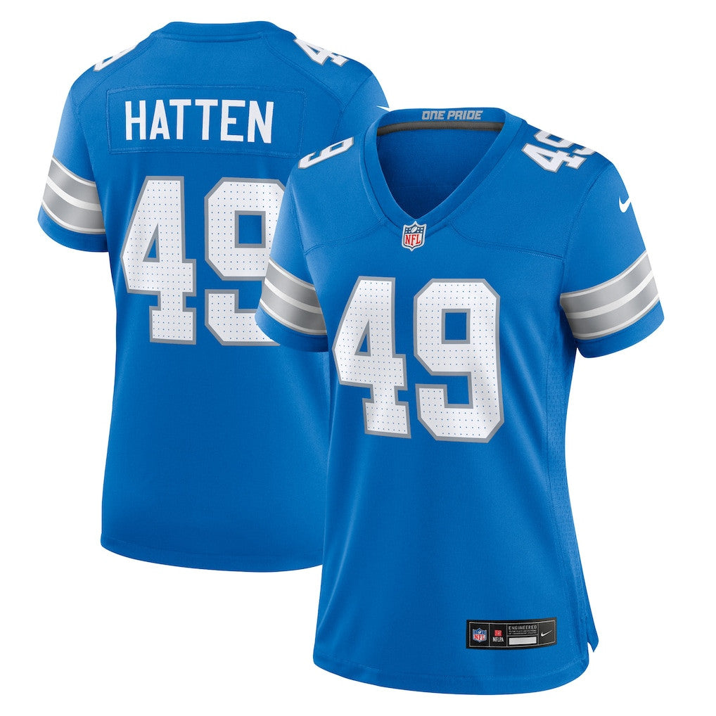 Hogan Hatten 49 Detroit Lions Women's Team Game Jersey - Blue