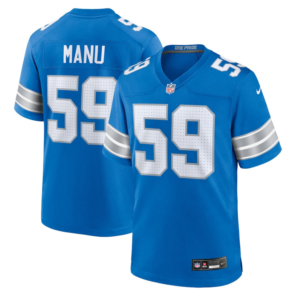 Giovanni Manu 59 Detroit Lions Team Game Men Jersey - Blue