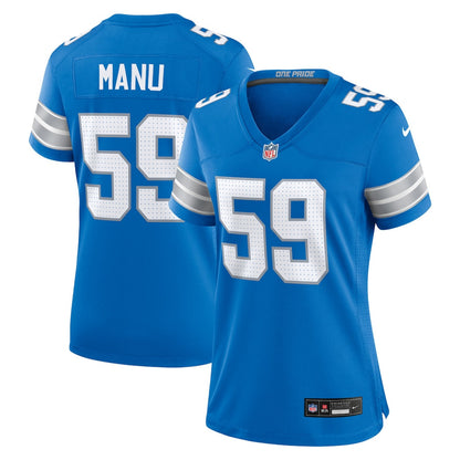 Giovanni Manu 59 Detroit Lions Women's Team Game Jersey - Blue