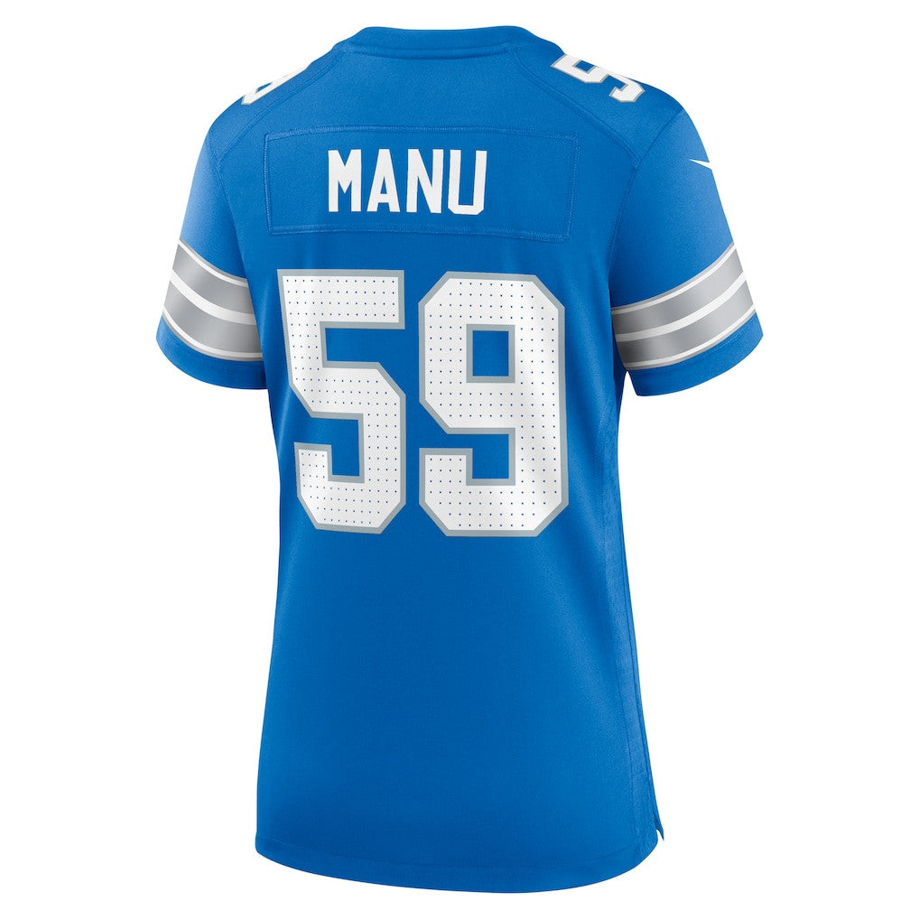 Giovanni Manu 59 Detroit Lions Women's Team Game Jersey - Blue