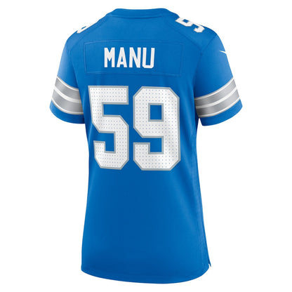Giovanni Manu 59 Detroit Lions Women's Team Game Jersey - Blue