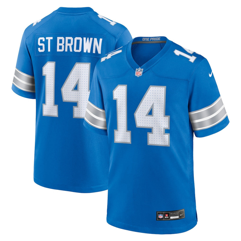 Amon-Ra St. Brown 14 Detroit Lions Game Men Jersey - Blue