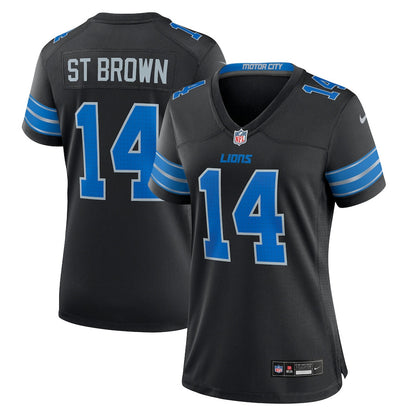 Amon-Ra St. Brown 14 Detroit Lions Women's 2nd Alternate Game Jersey - Black