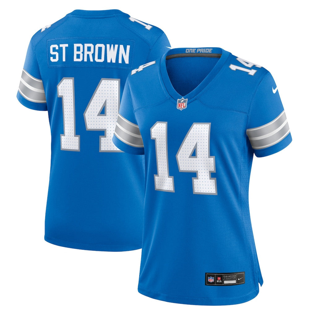 Amon-Ra St. Brown 14 Detroit Lions Women's Team Game Jersey - Blue