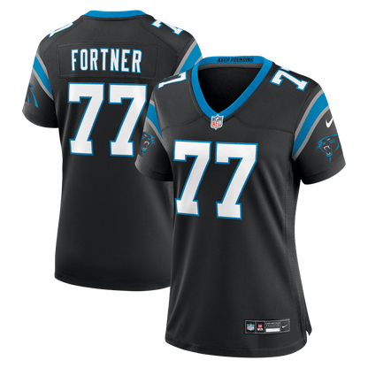 Luke Fortner 77 Carolina Panthers Women's Team Game Jersey - Black