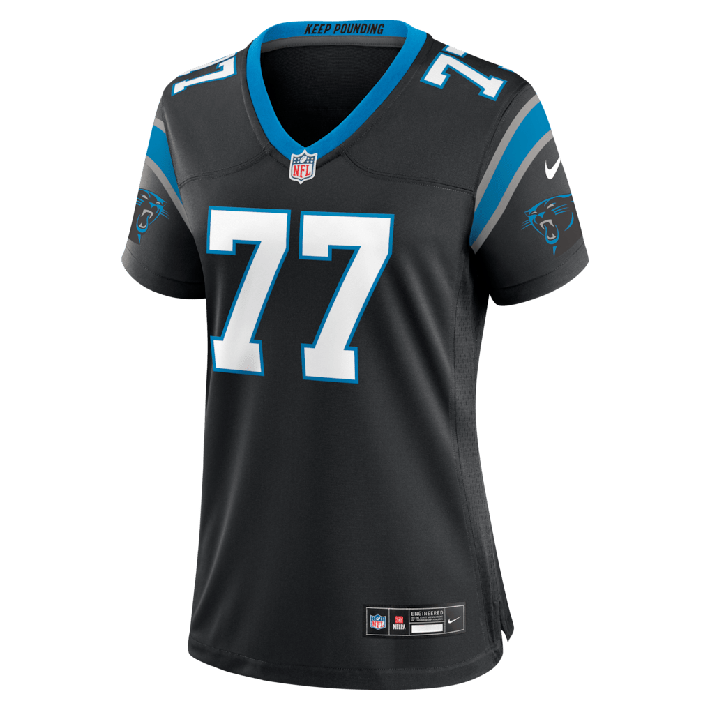 Luke Fortner 77 Carolina Panthers Women's Team Game Jersey - Black