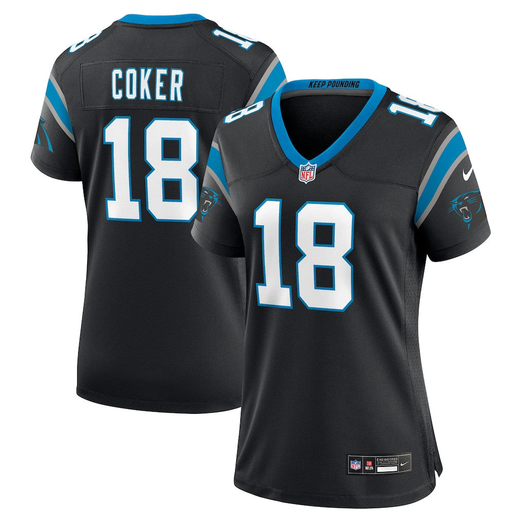Jalen Coker 18 Carolina Panthers Women's Team Game Jersey - Black