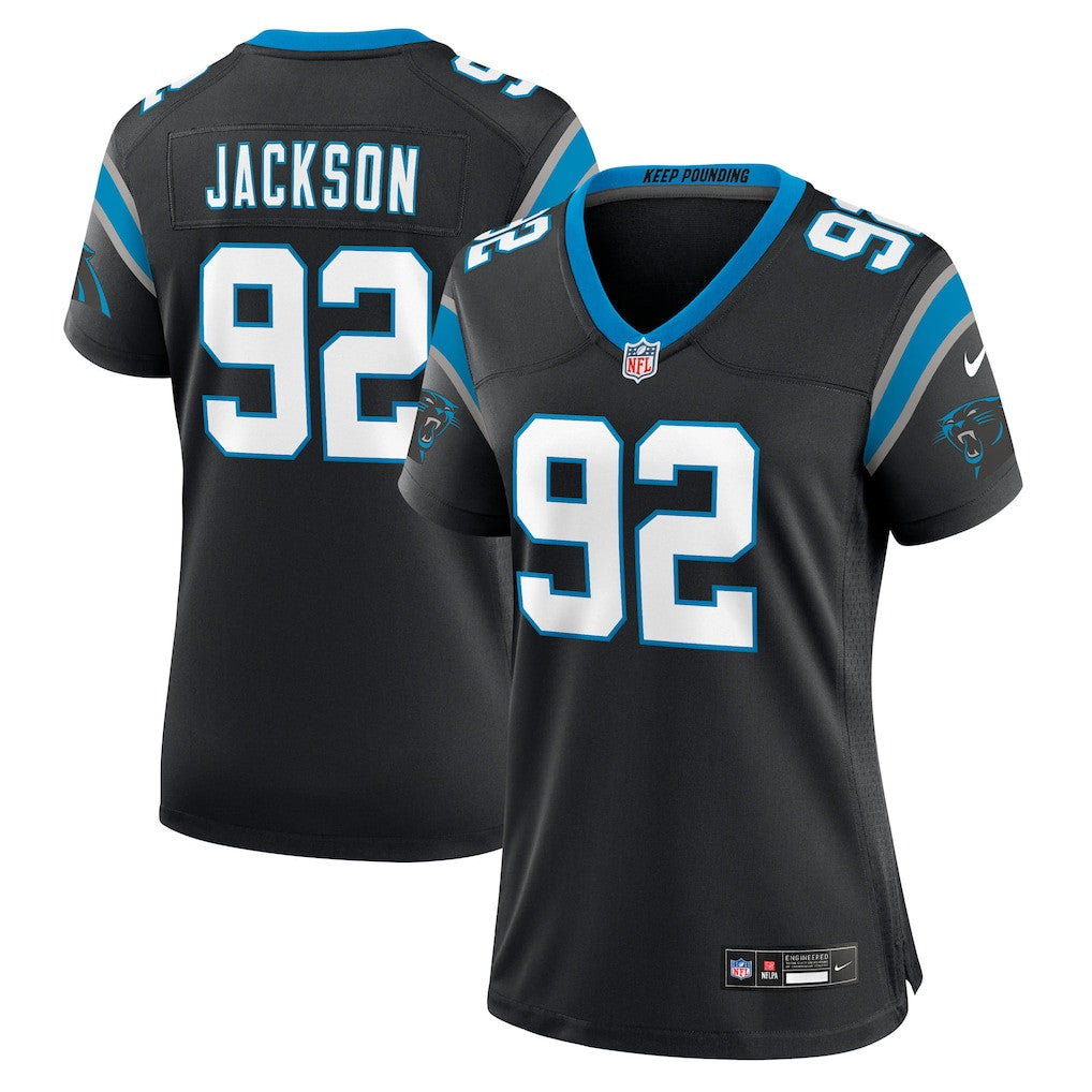 Cam Jackson 92 Carolina Panthers Women's Team Game Jersey - Black