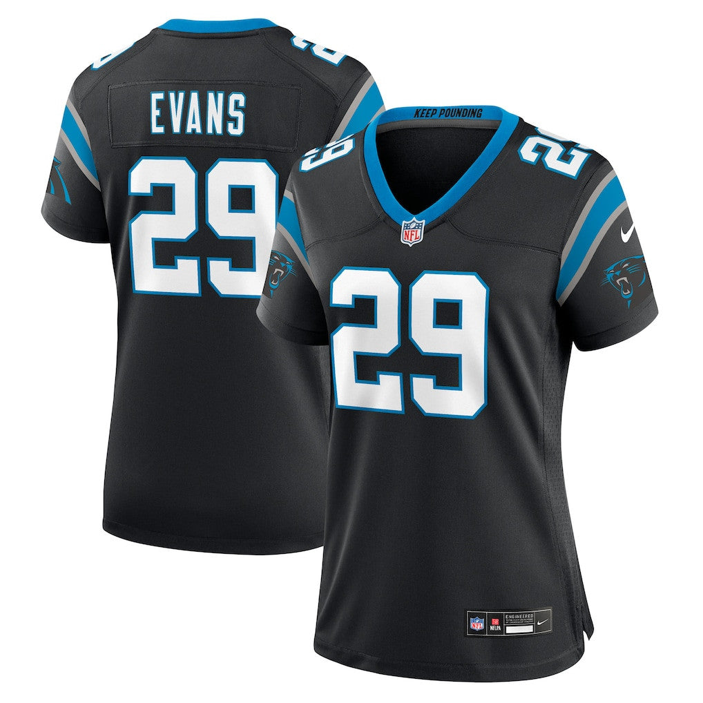 Akayleb Evans 29 Carolina Panthers Women's Team Game Jersey - Black