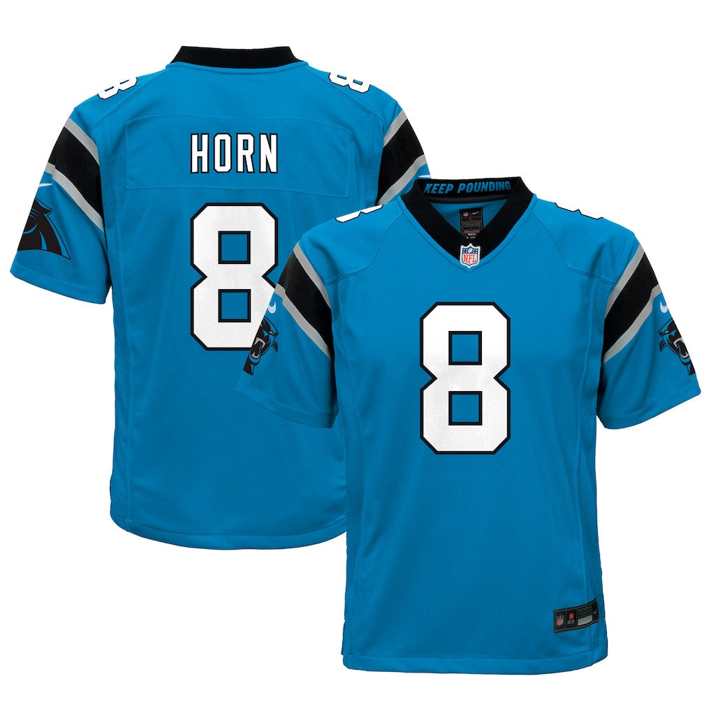 Jaycee Horn 8 Carolina Panthers Game YOUTH Jersey - Blue