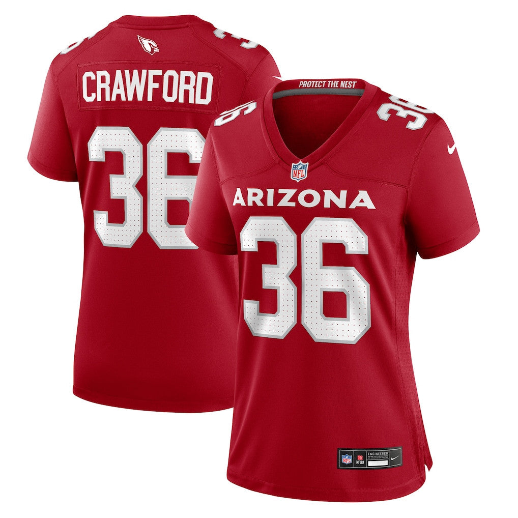Kitan Crawford 36 Arizona Cardinals Women's Team Game Jersey - Cardinal